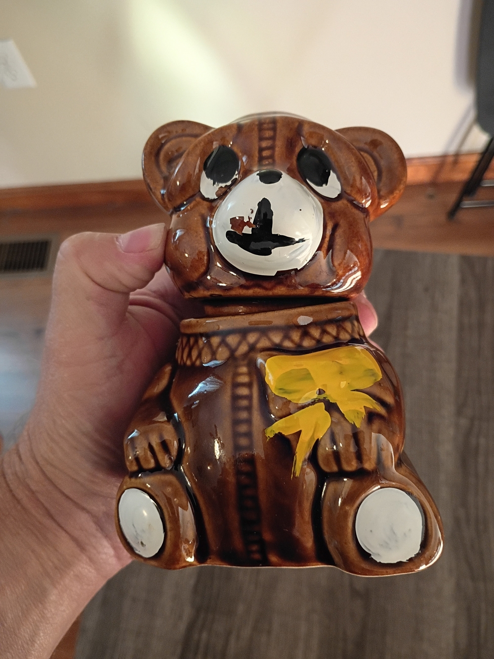 Brown Ceramic Bear Figurine with Yellow Bow - Home Accents